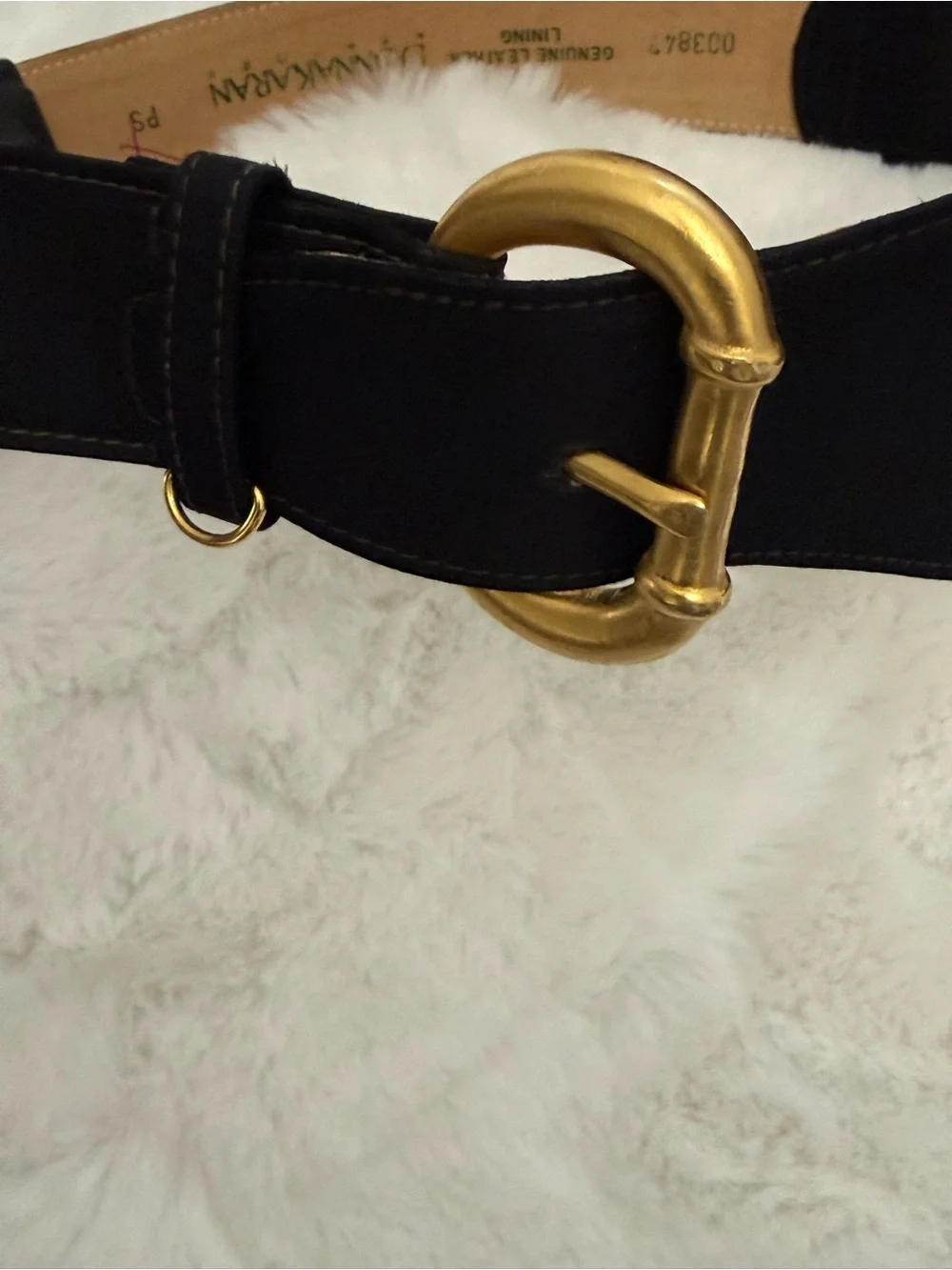 Donna Karan Black Wide Leather Belt Gold Horsebit Buckle Made in Italy PS